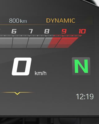We see the Pro riding modes display in the TFT display.