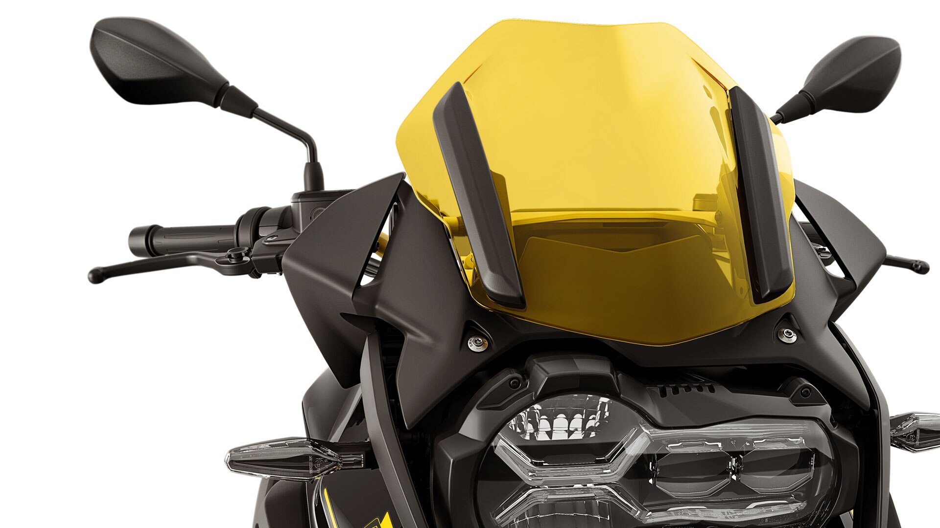 We see the sporty windscreen in yellow on the 40 Years GS edition.